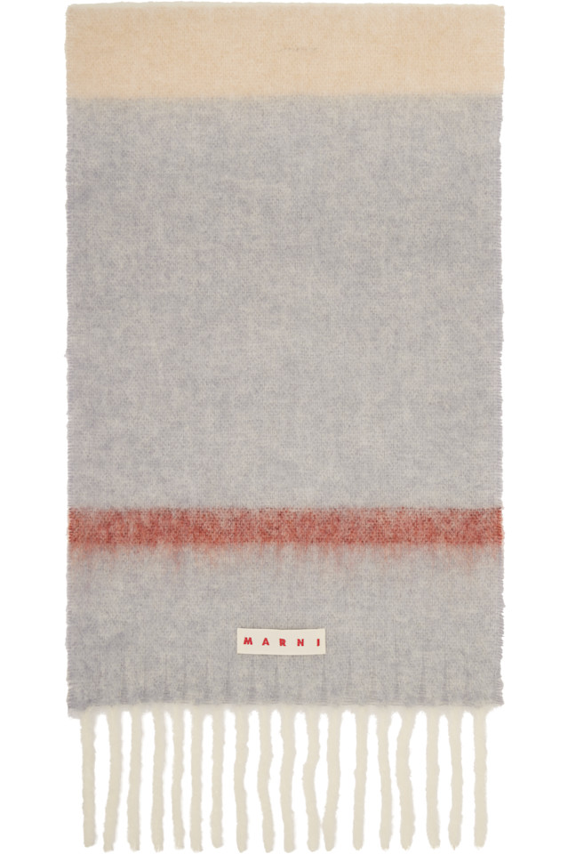 

Marni Бежево-Серый полосатый шарф из альпаки