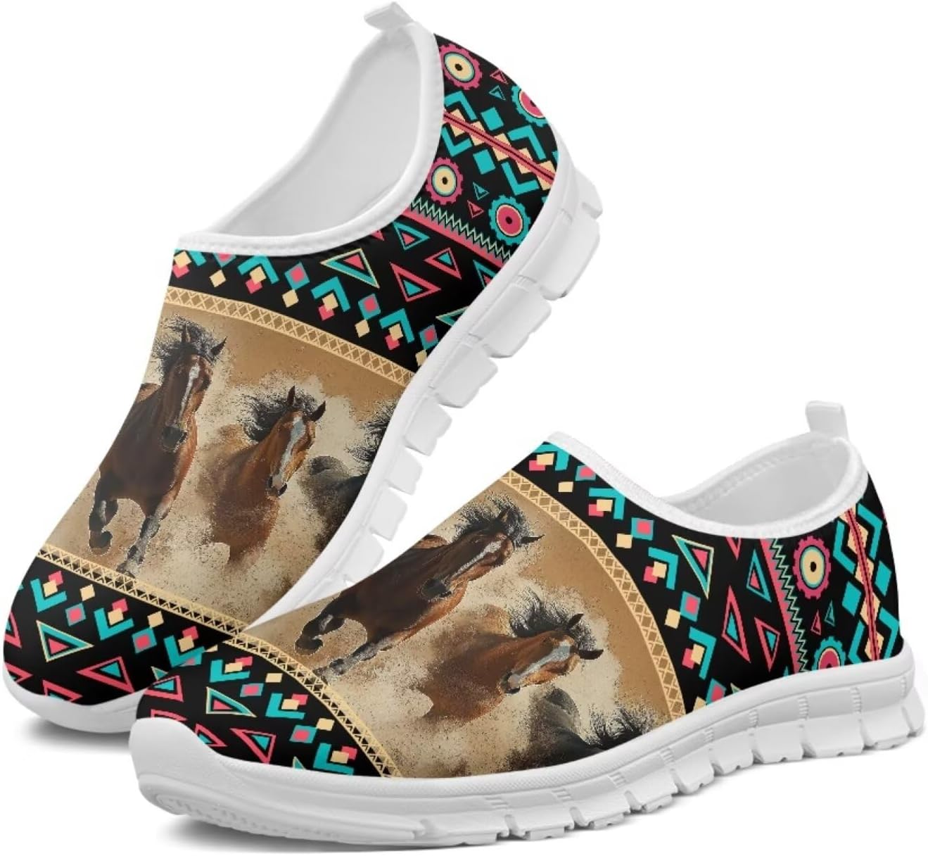 

Женские кроссовки Glomenade с принтом с животных и племенных мотивов, мужские дышащие кроссовки из сетки, носочные кроссовки, модные слипоны, противоскользящие теннисные кроссовки, Aztec Western Horse