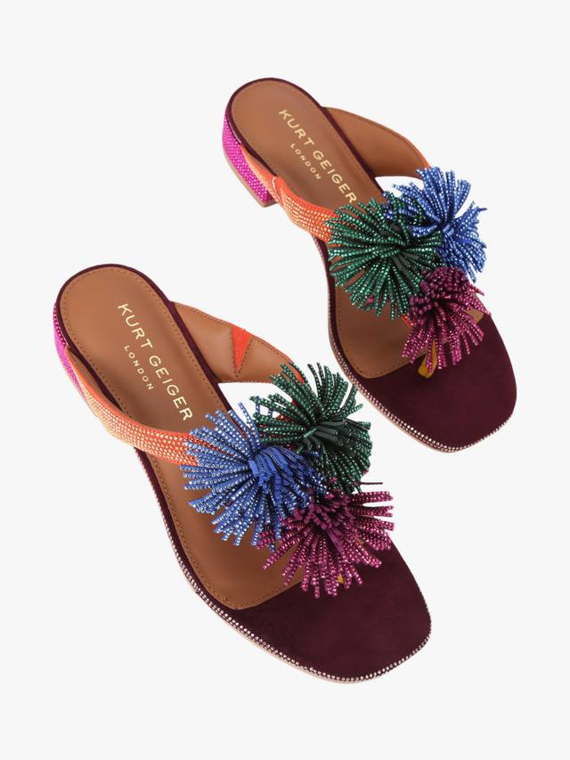 Помпоны на плоских босоножках T-Bar Kurt Geiger London, Wine/Multi — фото 3