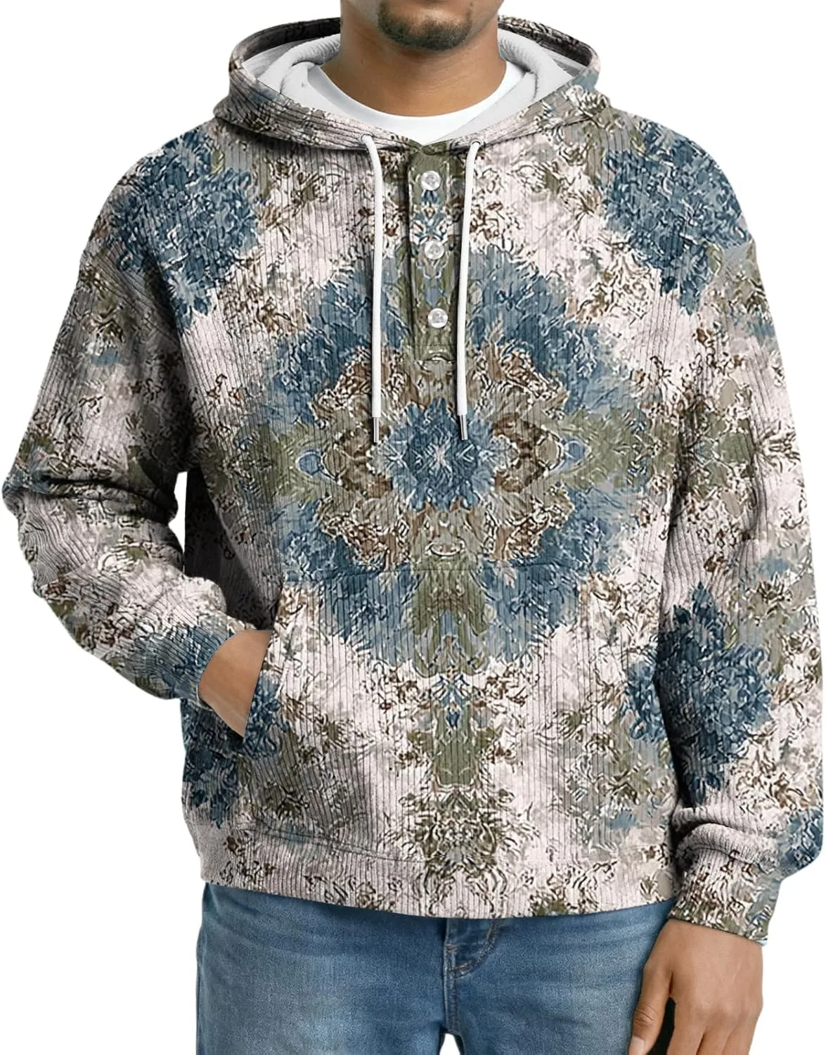 

Мужской худи с принтом на молнии, теплый, с длинными рукавами и карманами