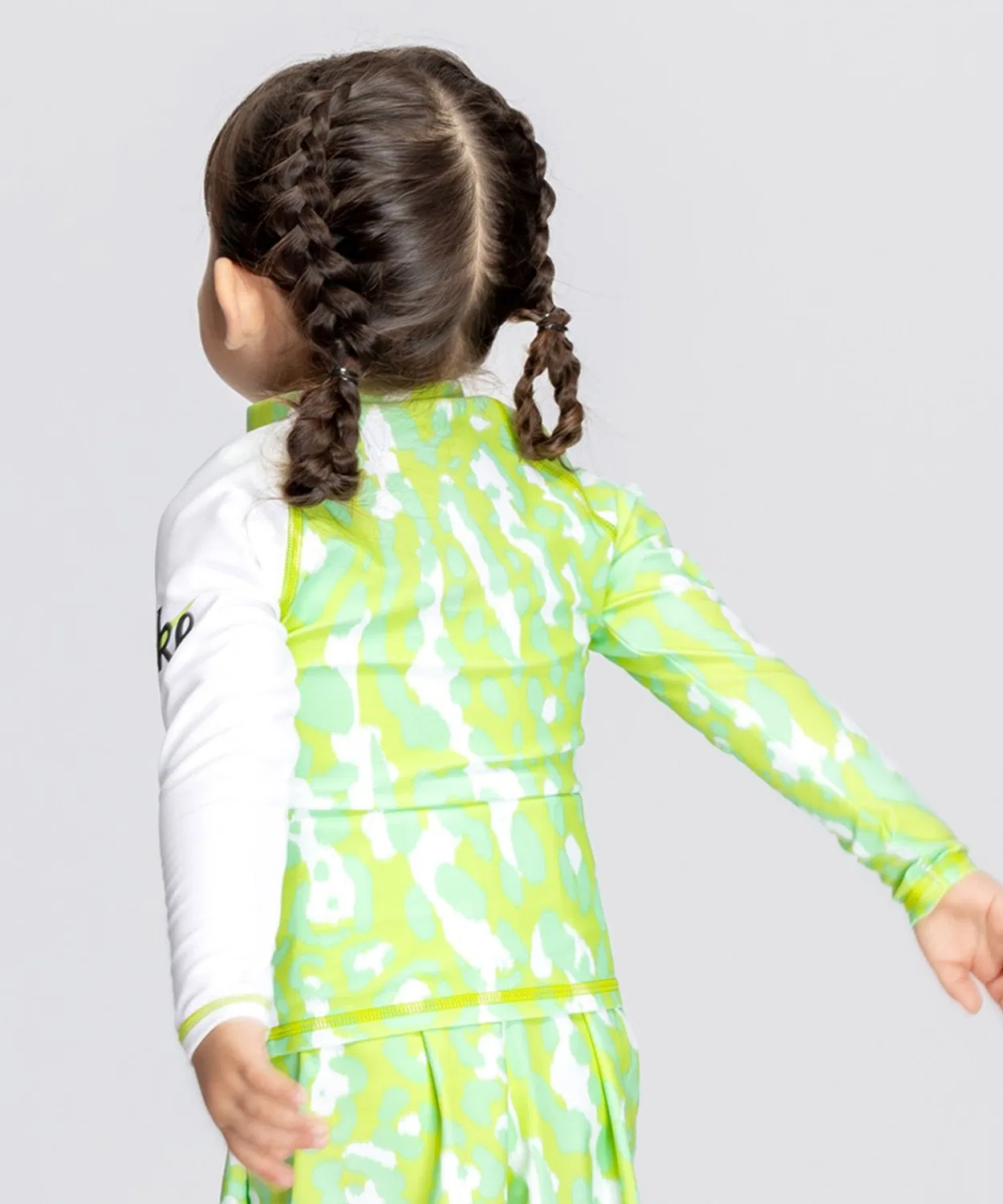 Рашгард детский Nike с зиппером, защита UV, леопардовый принт, лаймовый — фото 3