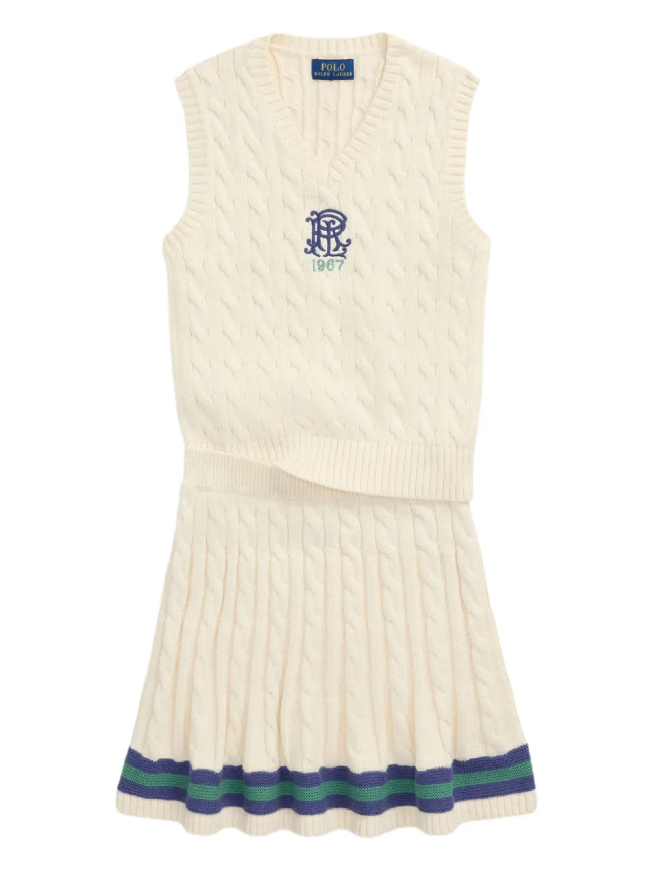 

POLO RALPH LAUREN KIDS комплект из жилета и юбки фактурной вязки, белый
