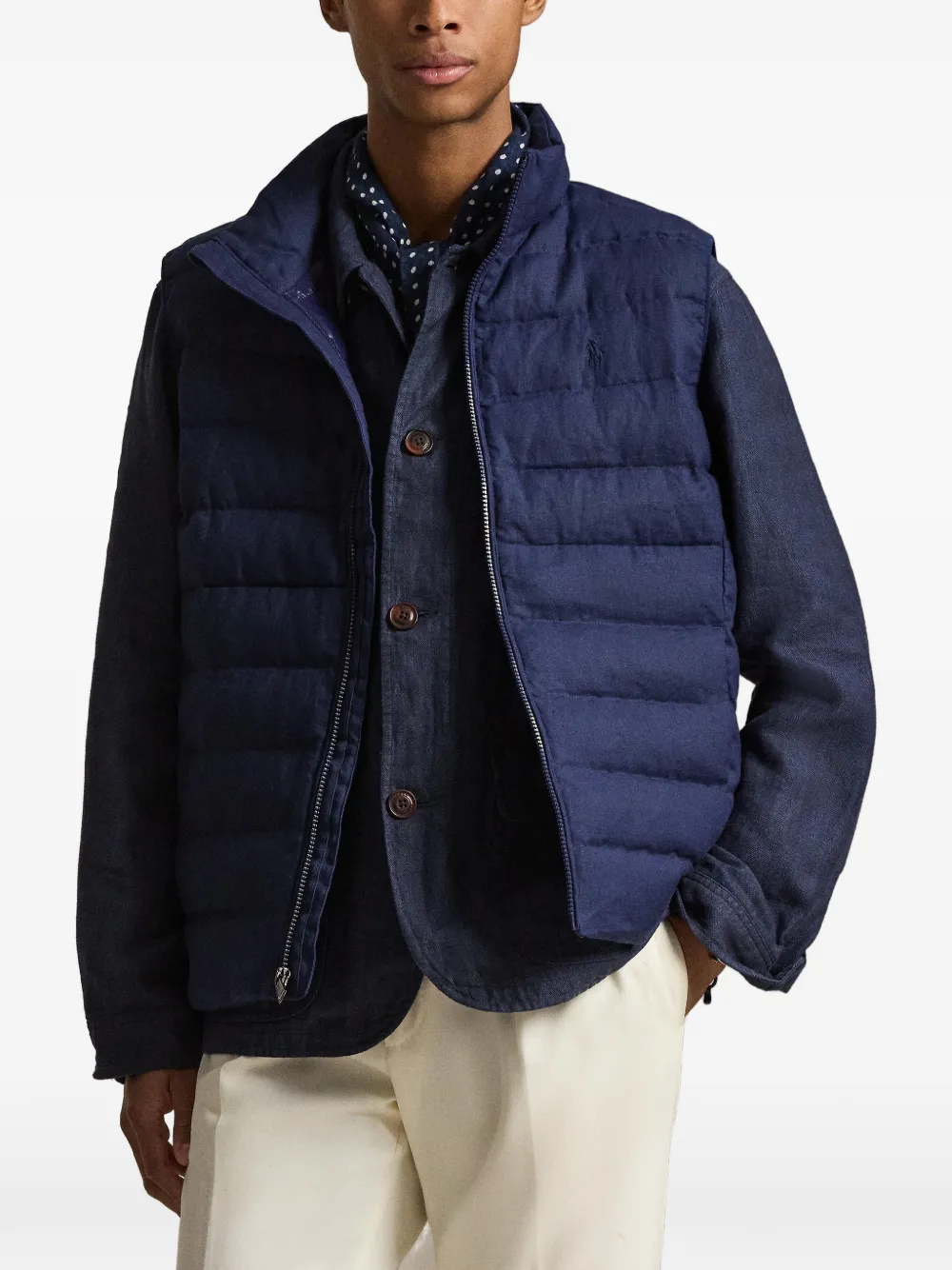 Стеганый жилет из льна Polo Ralph Lauren, синий — фото 3