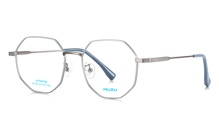 

MUZU Оправы для очков из сплава неправильной формы унисекс, Matte Light Blue | Gunmetal-C89