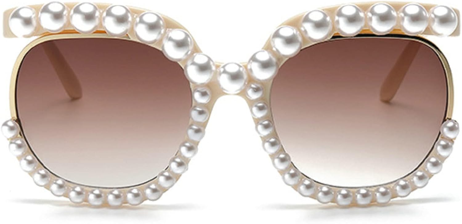 

Большие жемчужные солнцезащитные очки для женщин, роскошные винтажные квадратные солнцезащитные очки для вечеринок и фестивалей, круглые, блестящие солнцезащитные очки UV400 mincl, Brown