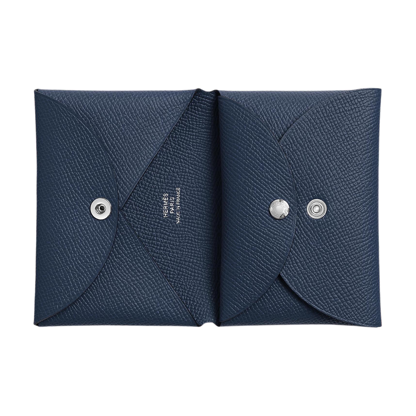 HERMES Кардхолдер Calvi Duo из кожи Epsom для женщин 7K Bleu Abysse Deep Sea Blue — фото 2