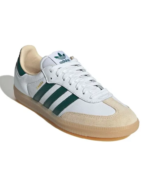 Мужские кроссовки adidas Samba OG из кожи белые с зелёным — фото 2