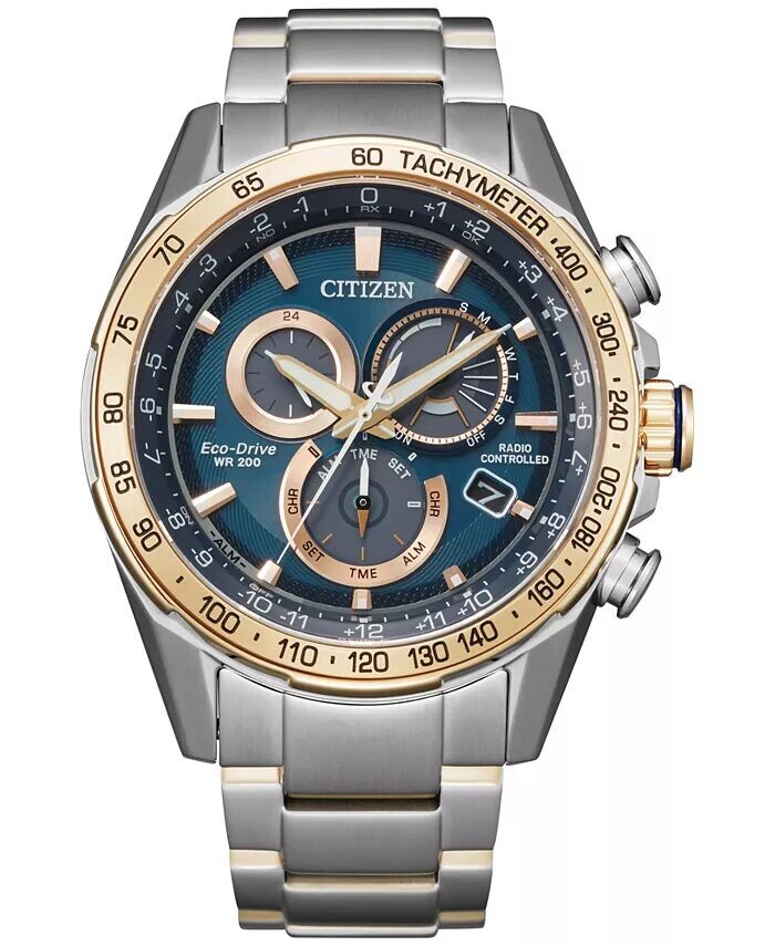 

Мужские часы Eco-Drive с хронографом PCAT, двухцветный браслет из нержавеющей стали, 43 мм Citizen