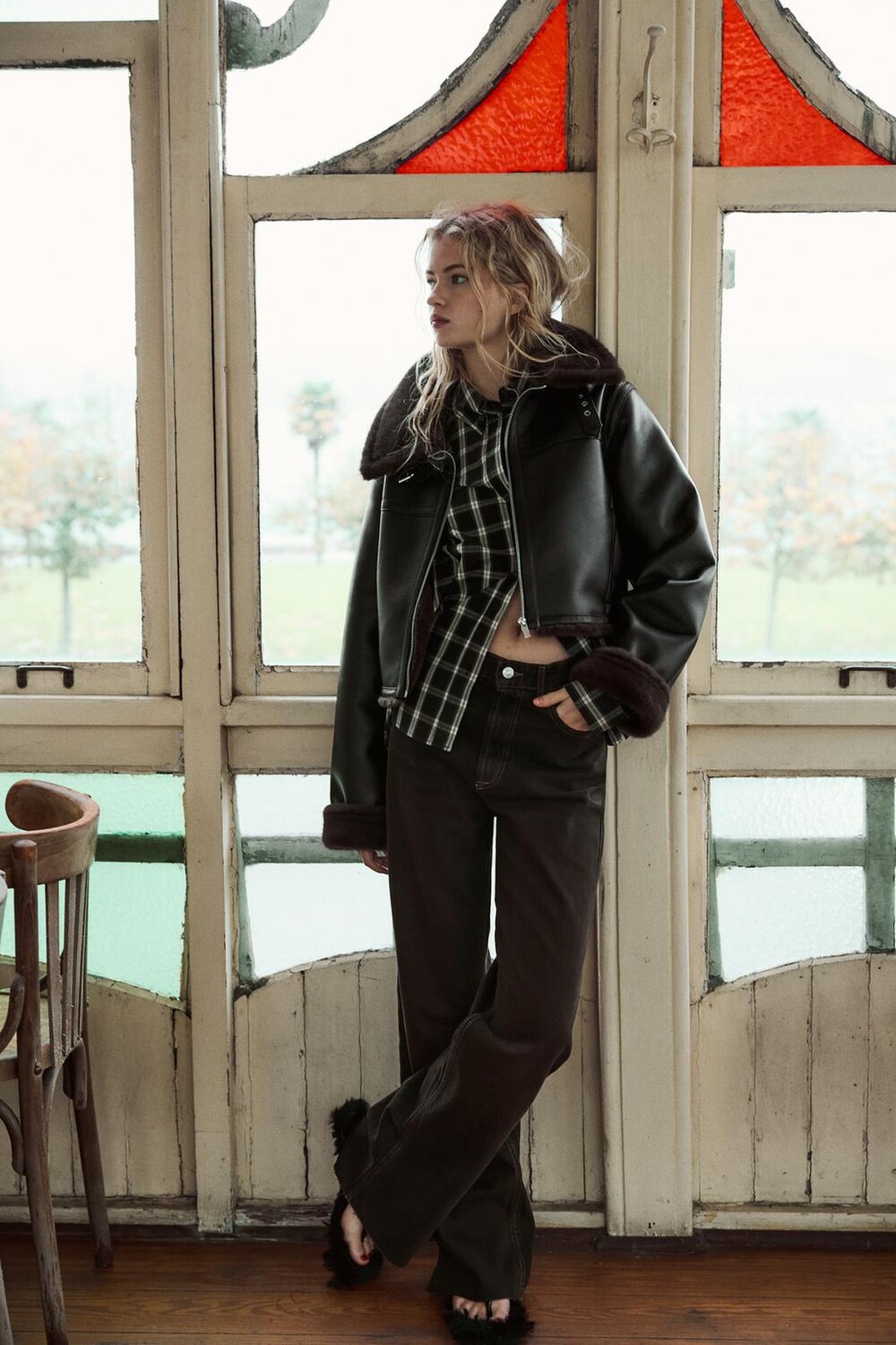 

Широкие джинсы trf с высокой талией ZARA, шоколад