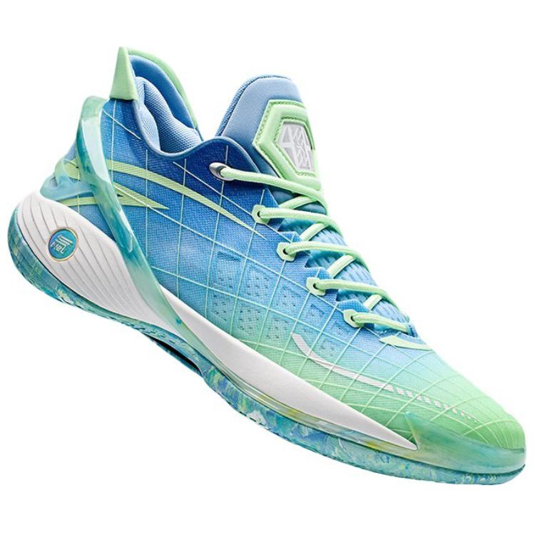 Anta Light Madness 2024 Амортизирующие противоскользящие низкие баскетбольные кроссовки мужские сине-зеленые, ледяной синий/новый флуоресцентный светло-травяной зеленый — фото 2