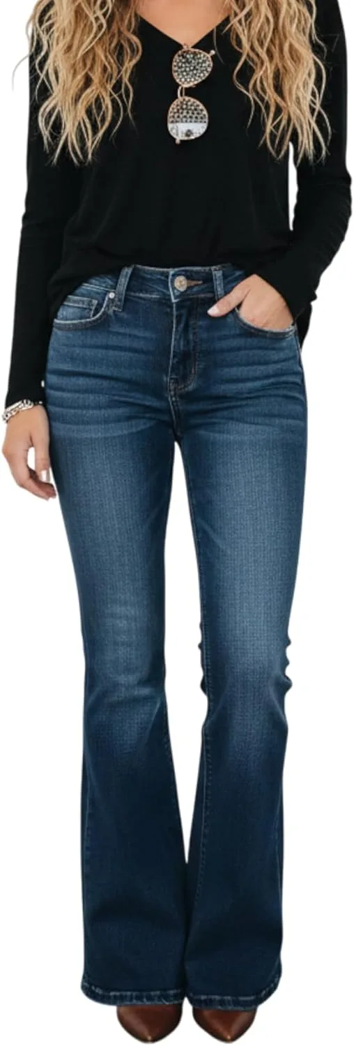 

Джинсы-клеш для женщин ретро стиль stretchy mid waisted CFNZER