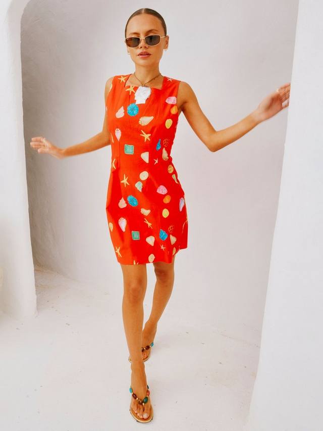 

Мини-платье Ioana с принтом в виде ракушек Never Fully Dressed, Red