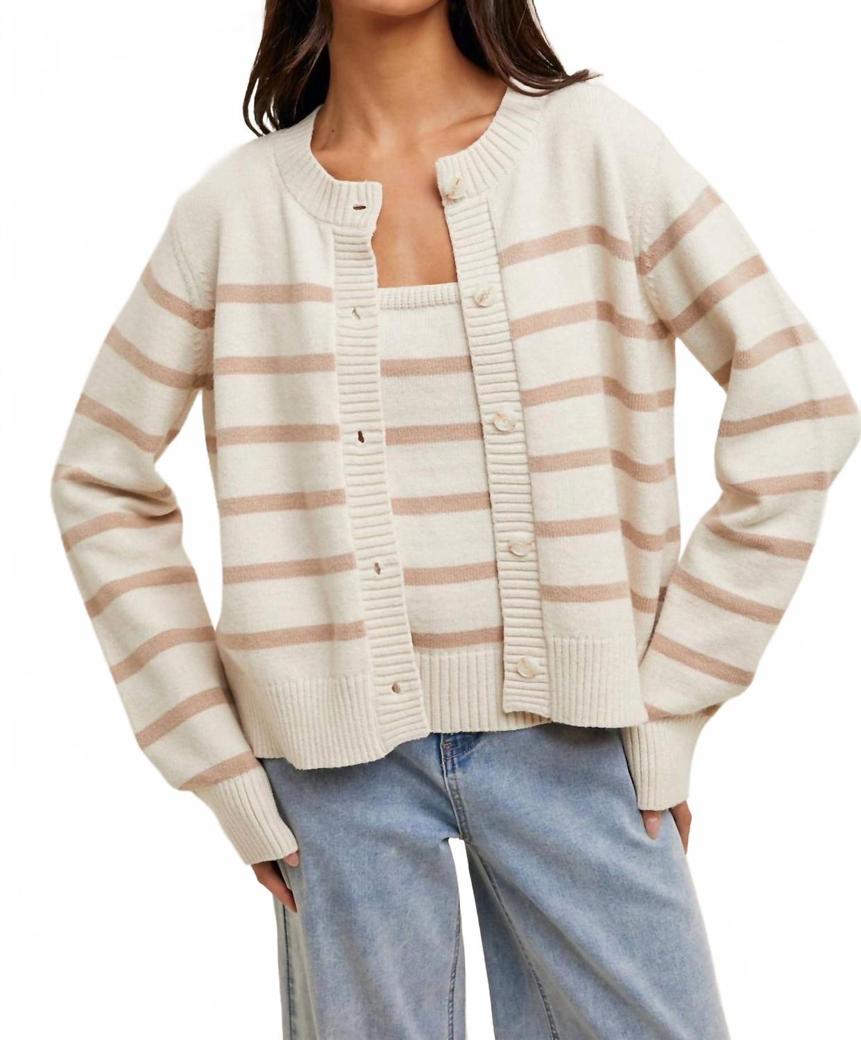 

WISHLIST Полосатый комплект из майки и кардигана кремово-карамельного цвета