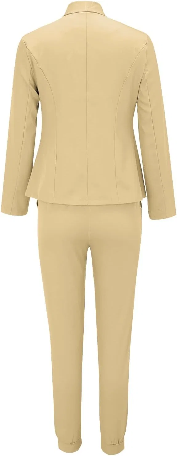Женский костюм-двойка с жакетом и брюками, Generic, C-khaki — фото 3