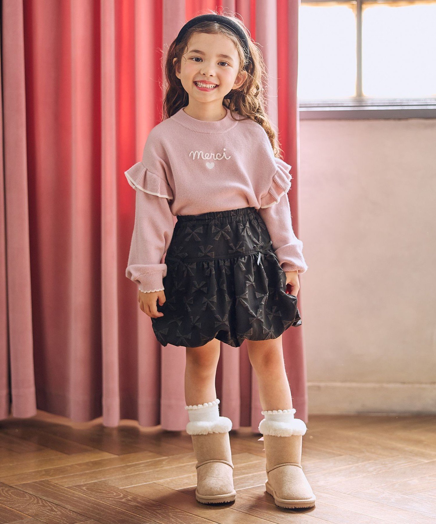 Свитер Плечевая оборка, приятная на ощупь вязаная ткань Any Kids, Pink [012]