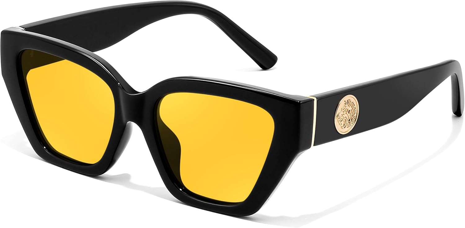 

Женские поляризованные солнцезащитные очки FEISEDY «кошачий глаз» — защита от УФ-излучения UV400, модный дизайн для вождения и повседневной носки B0299, Black Frame & Yellow Lens