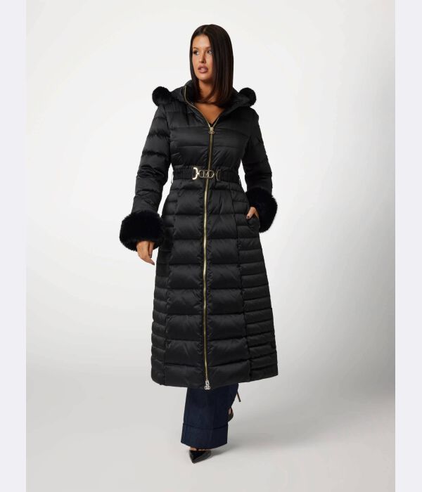 

Пуховик женский Marciano Guess длинный с меховой отделкой, черный