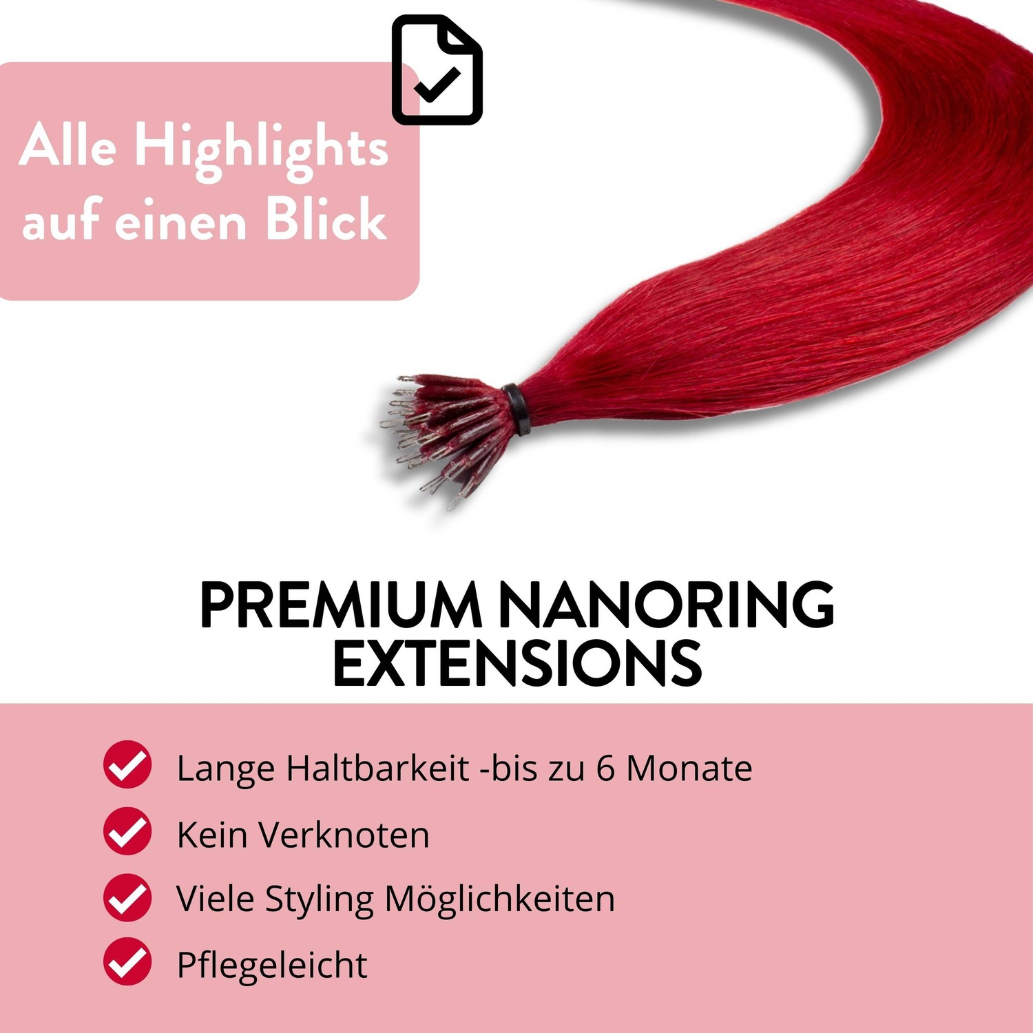 Накладные волосы nanoring extensions premium echthaar #0/44 rot-intensiv 0,8g Hair2Heart, 50cm, количество 25 шт. — фото 3
