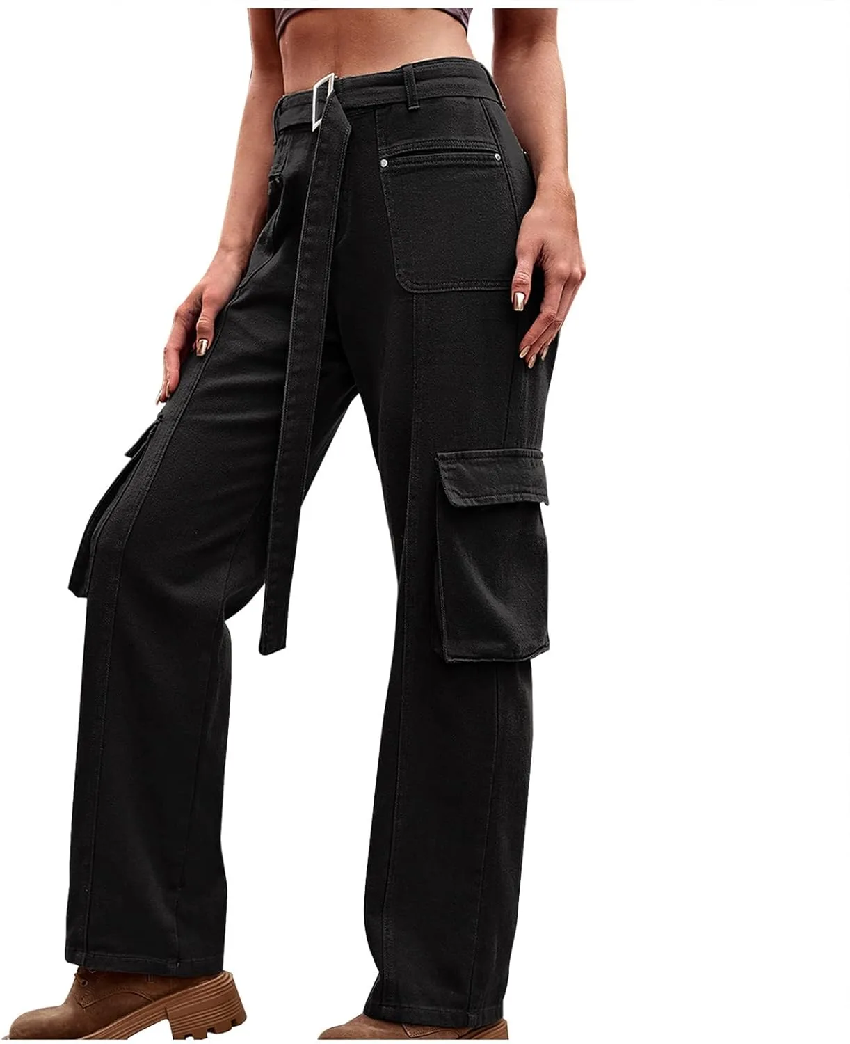 

Женские джинсы-карго Bootcut с прямыми штанинами и поясом