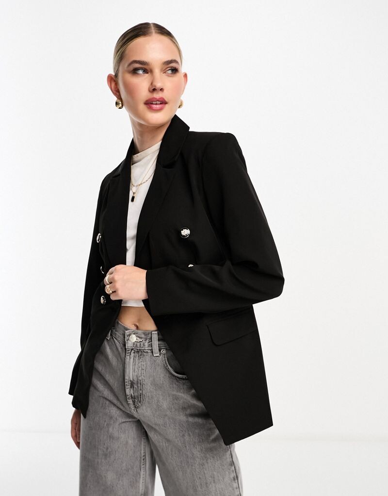 

Черный двубортный пиджак в стиле милитари Miss Selfridge