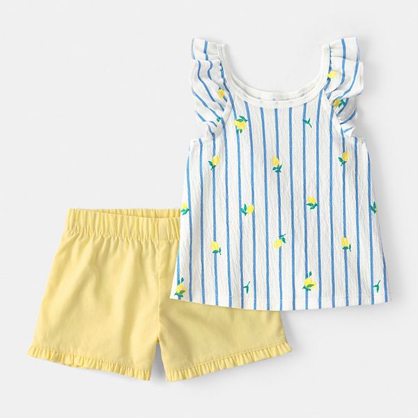

Детский комплект для девочки: топ и шорты в лимонную полоску Carter'S