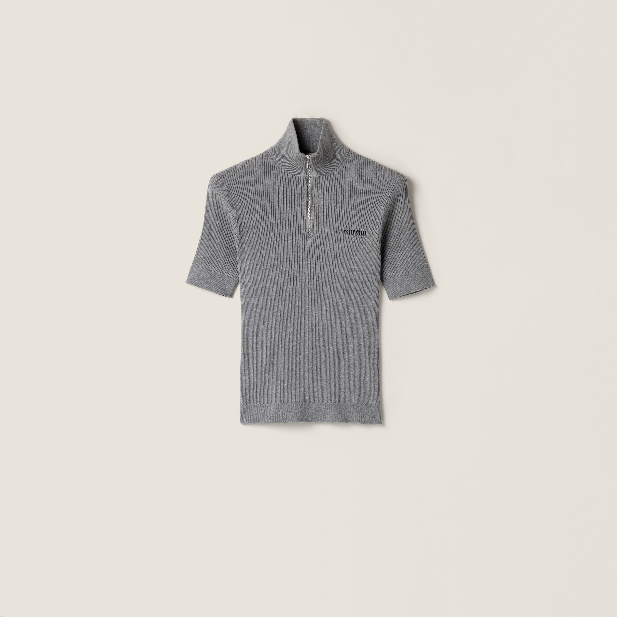 

Хлопковый свитер на молнии до середины MIU MIU, серый