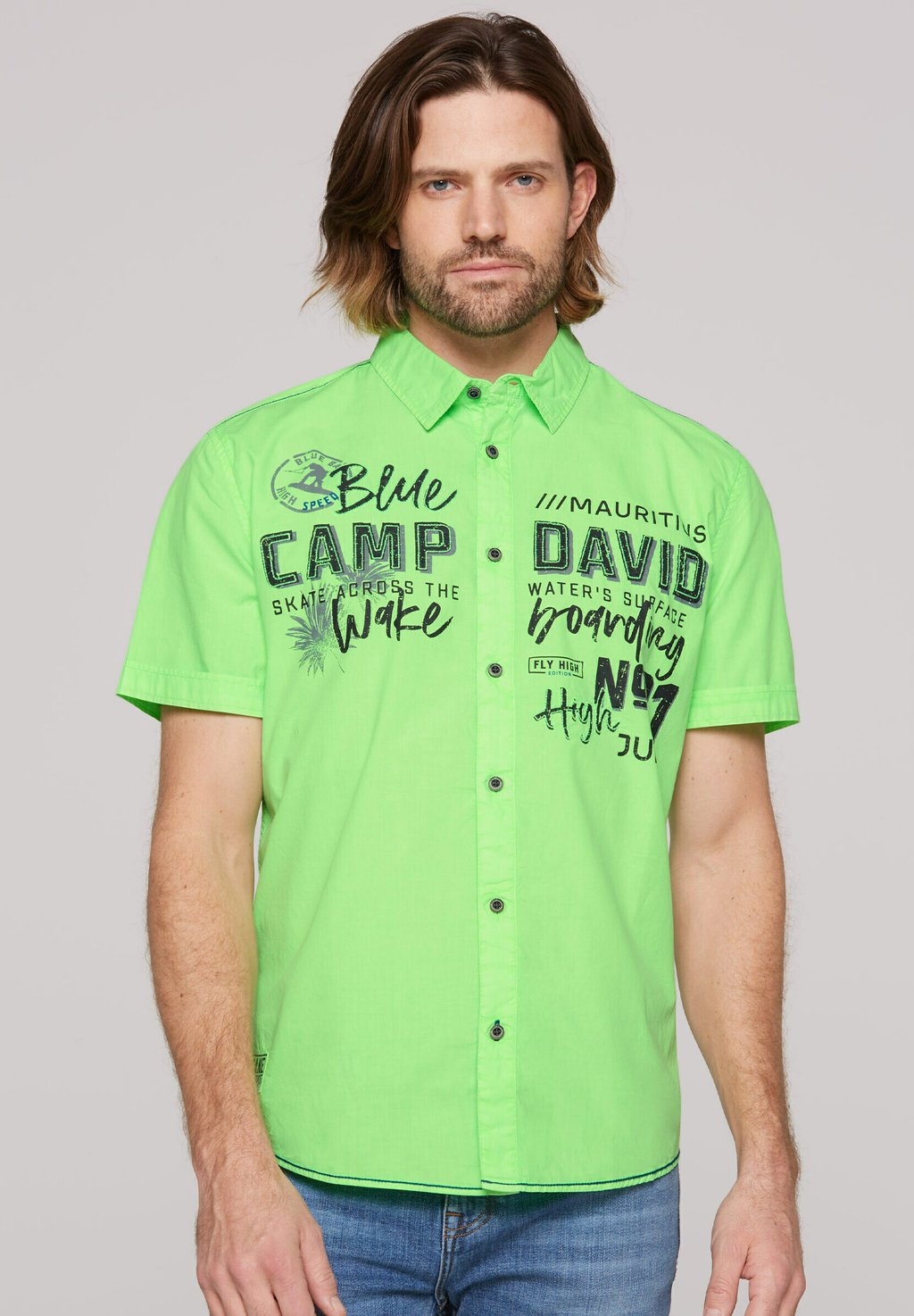 

Рубашка KURZARM MIT LABEL PRINTS Camp David, неоновый зеленый
