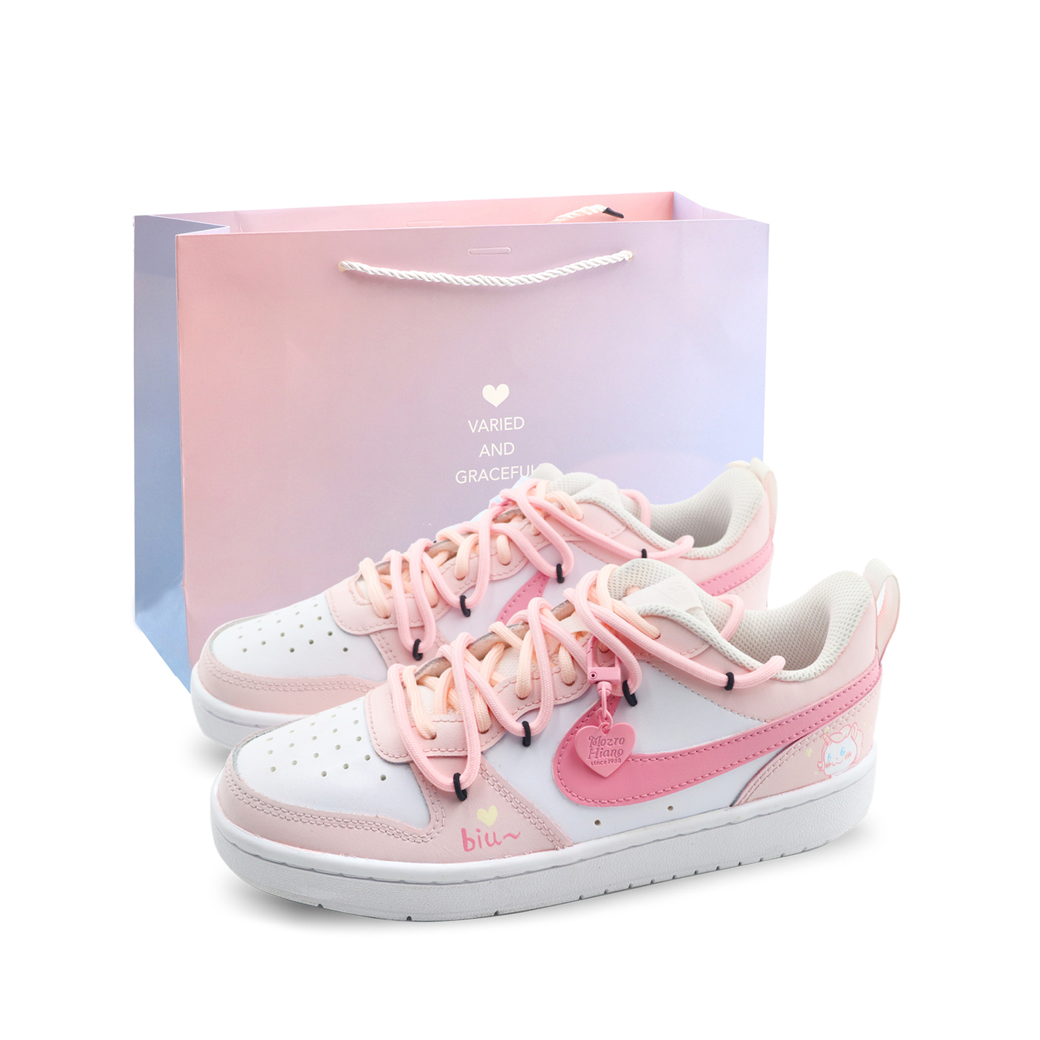 

Nike Court Borough Girlish Spirit, сумка для покупок в комплекте, низкие детские скейтбординговые кроссовки White Pink Unisex