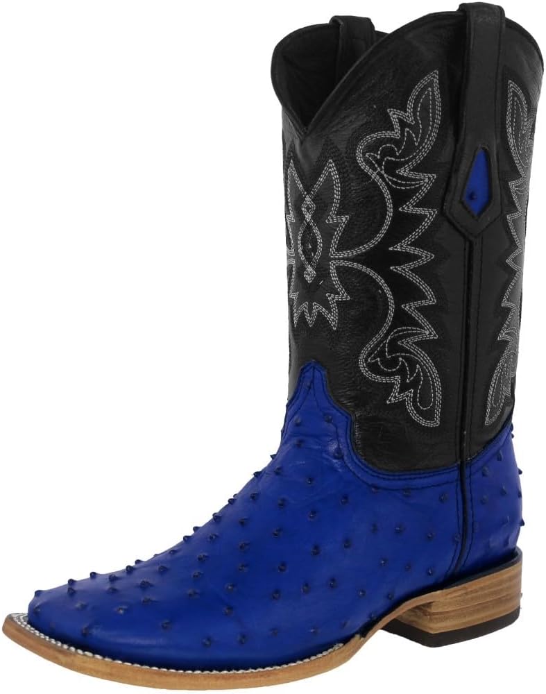 

Мужские синие ковбойские сапоги Texas Legacy с принтом из страусового перьевого кожаного материала и квадратным носком