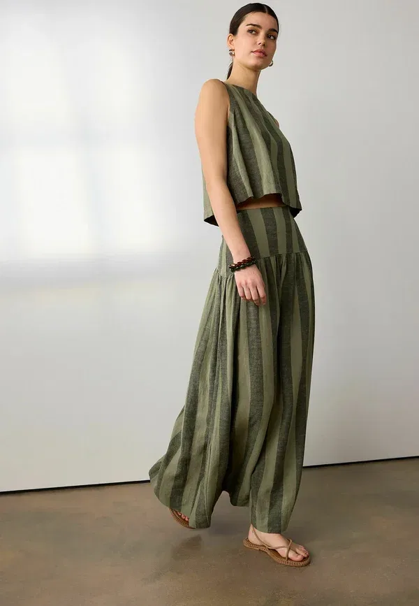 Юбка макси Next, khaki green stripe, хаки с зеленой полоской