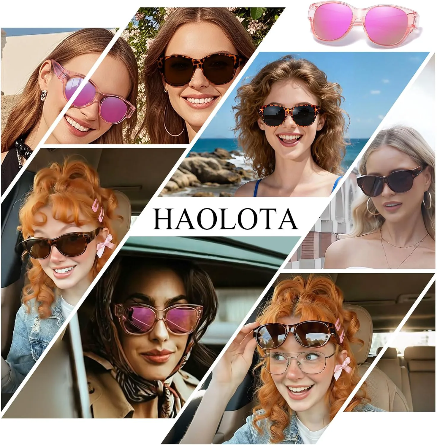 

Солнцезащитные очки HAOLOTA Fit Over Glasses для женщин, поляризованные, модные, в форме «кошачьих глаз», с защитой от УФ-излучения, L Size A08 Transparent Grey/Grey
