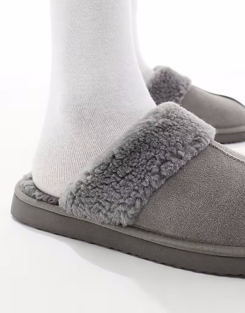 Туфли-мюли из серой замши с подкладкой из искусственной овчины Asos Design — фото 3