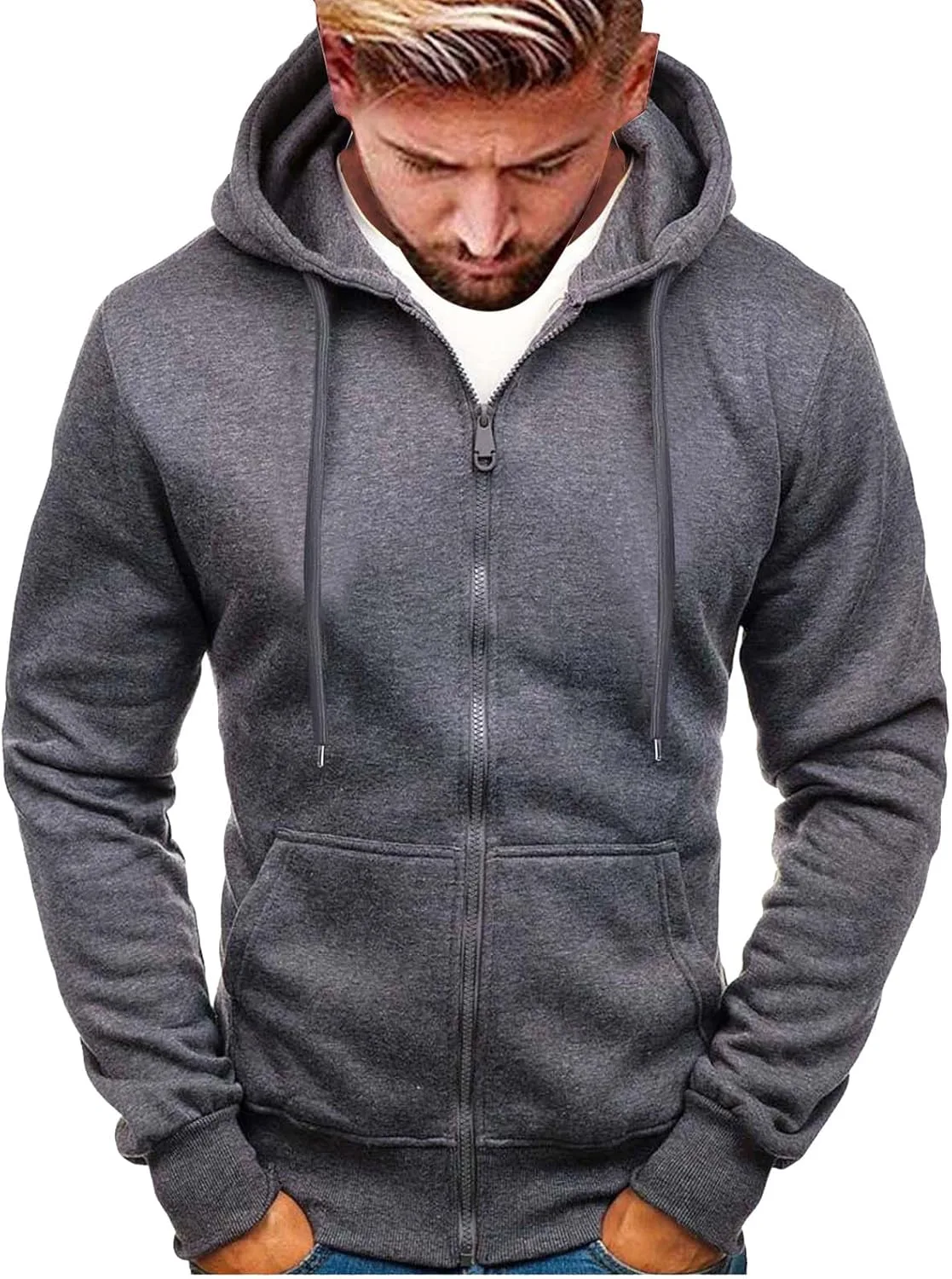 

Мужская толстовка с капюшоном на молнии, с карманами-кенгуру