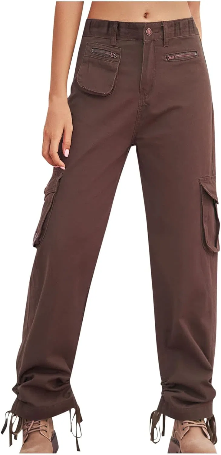 Джинсы карго wide leg, кофе