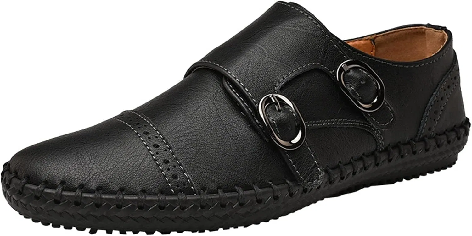 Лоферы кожаные с мыском, Monk Strap, черный