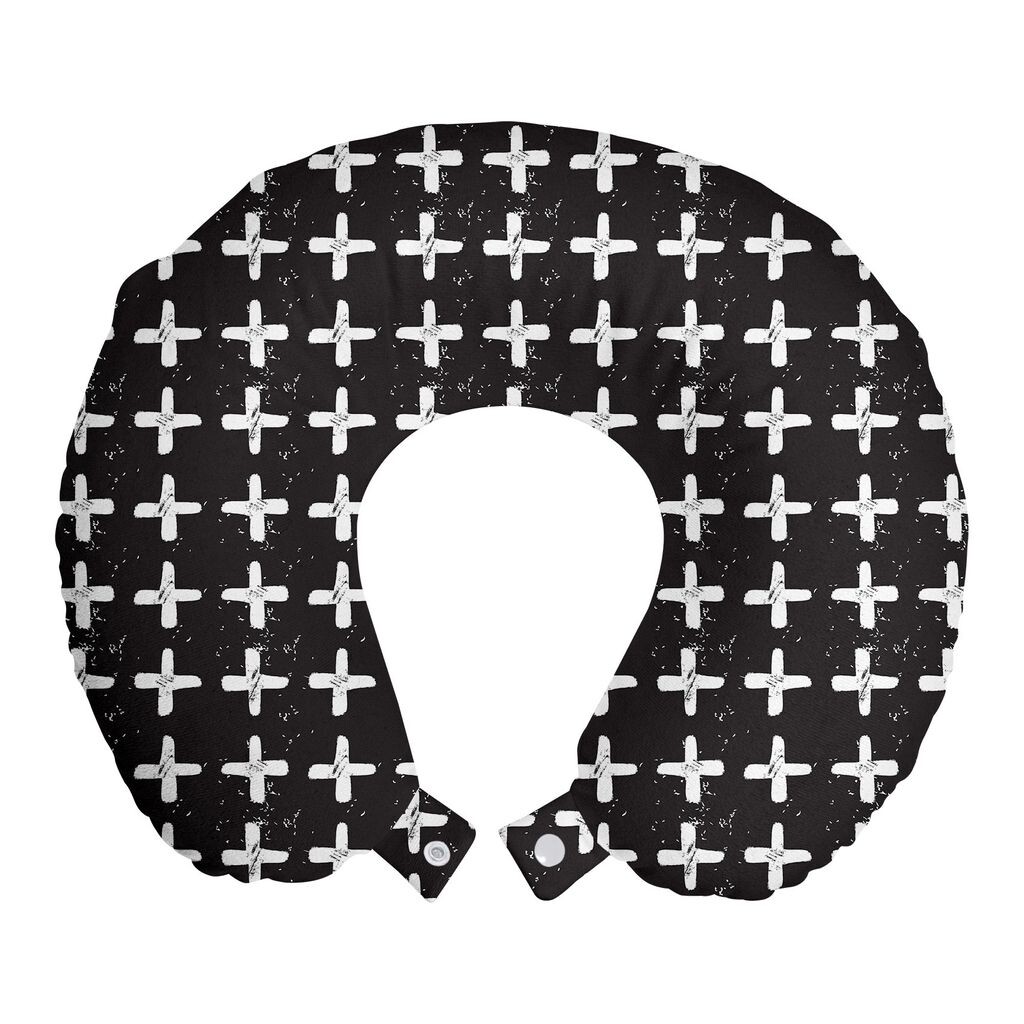 

ABAKUHAUS Modern Travel Pillow Neck Support, нарисованный вручную узор со знаком плюс, предметы из пенопласта для путешествий в самолете и автомобиле, 30x30 см, угольно-серый и белый