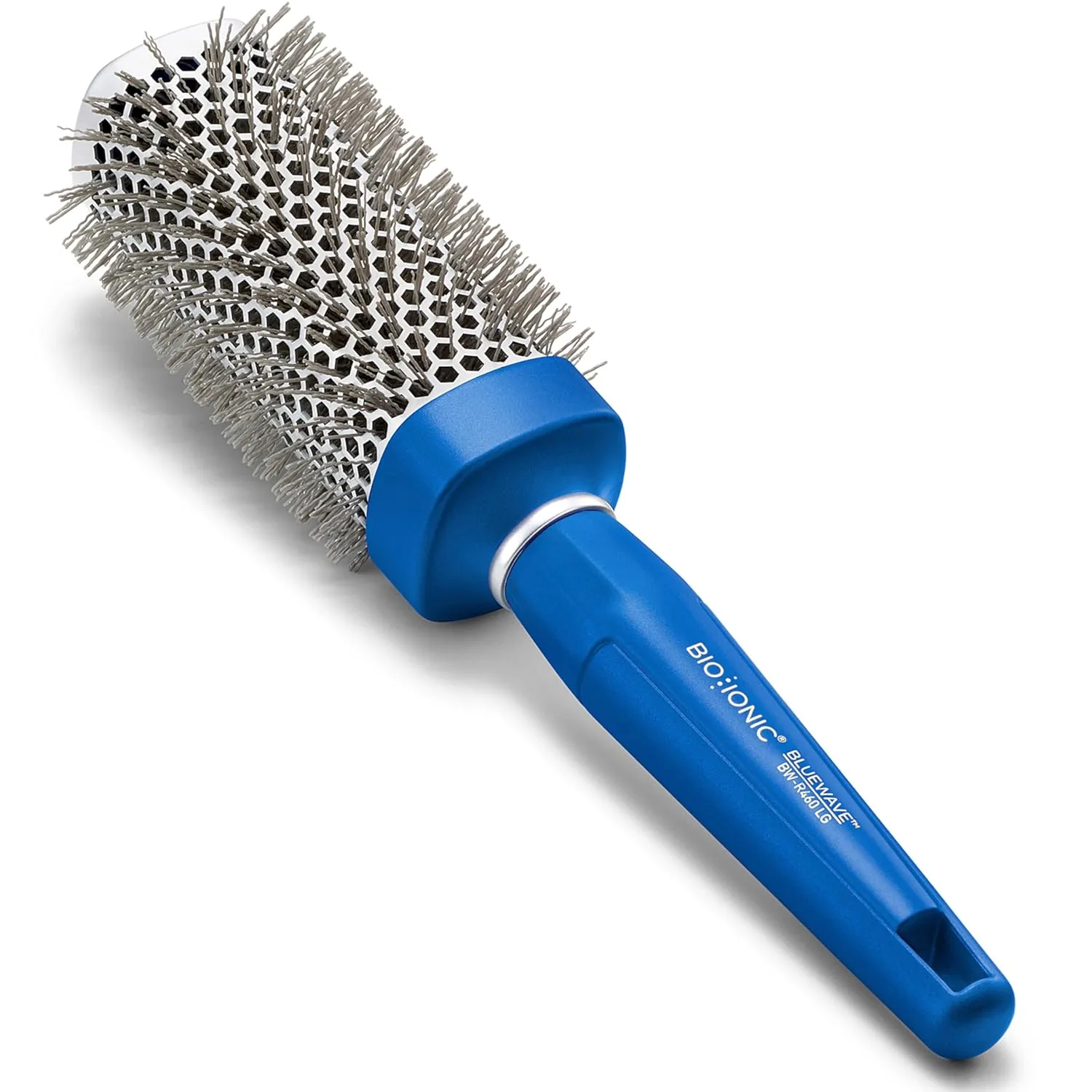 Круглая щетка Bio Ionic BlueWave, наноионная щетка для кондиционирования волос с гофрированными щетинками для натяжения, мягкая на ощупь удобная ручка - профессиональная щетка для укладки. 4,4 см - большой, Blue