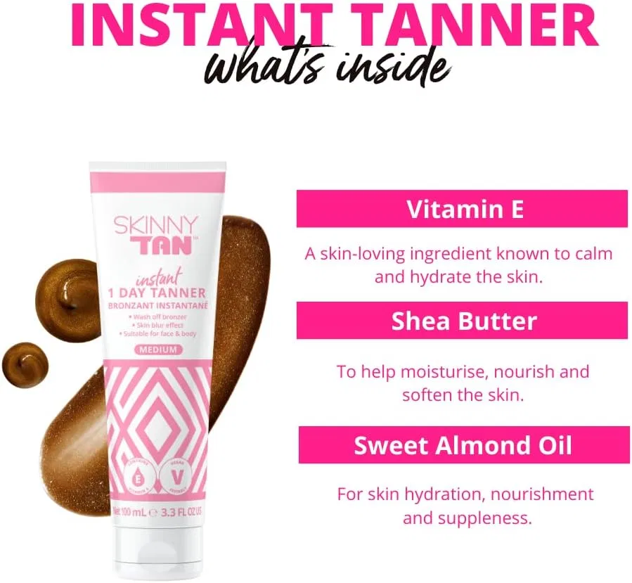 Лосьон для автозагара SkinnyTan 1 Day Instant Tanner, Medium, 3.3 oz Skin & Tan — фото 4