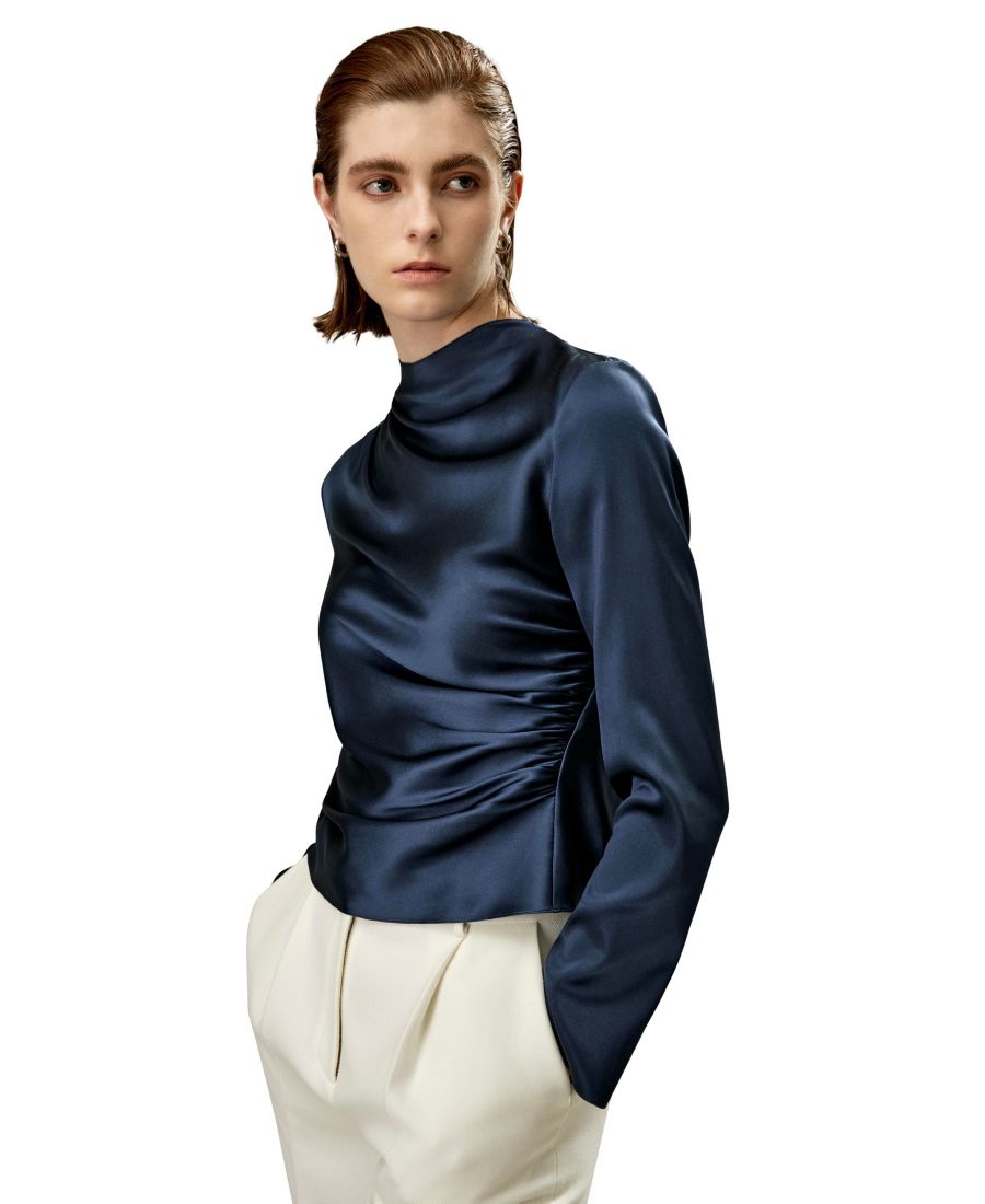 

Шелковая блузка с косым волнистым узором для женщин LILYSILK, Navy blue