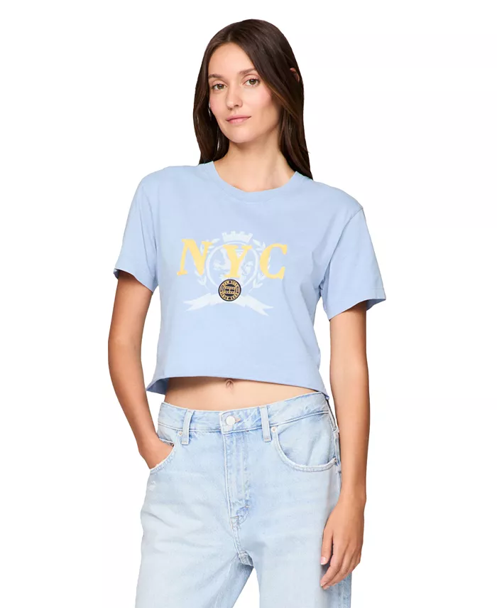 

Женская укороченная хлопковая футболка с круглым вырезом Tommy Jeans, синий
