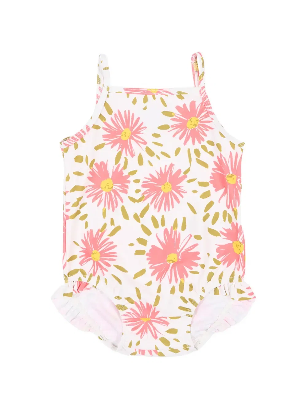 Купальник с оборками и цветочным принтом Petit Bateau, белый