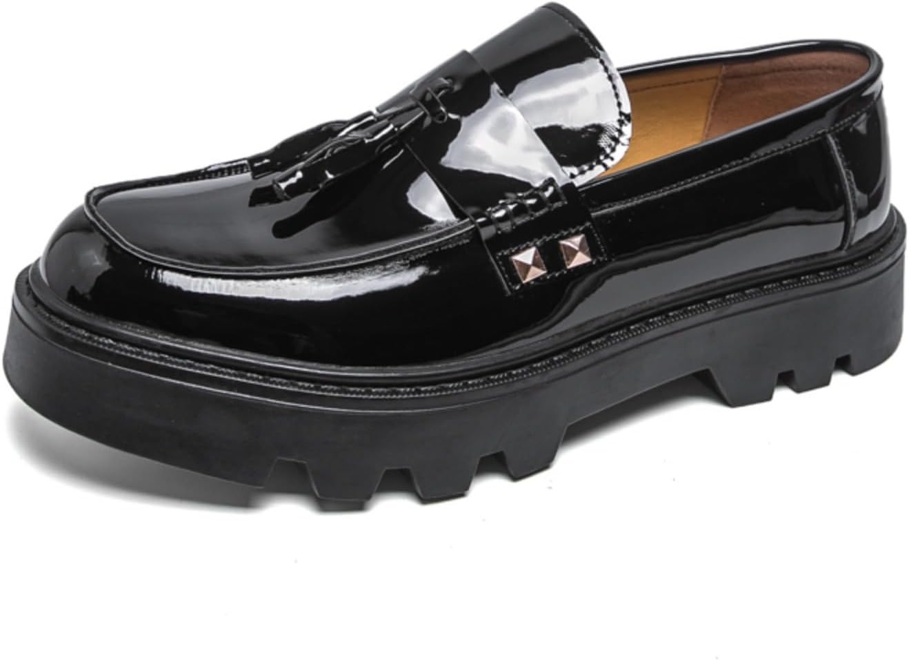 

Мужские лоферы на массивной подошве из лаковой кожи с металлическим декором, нарядная обувь для повседневной носки, не скользящие, с амортизацией, для работы и улицы Generic, черный