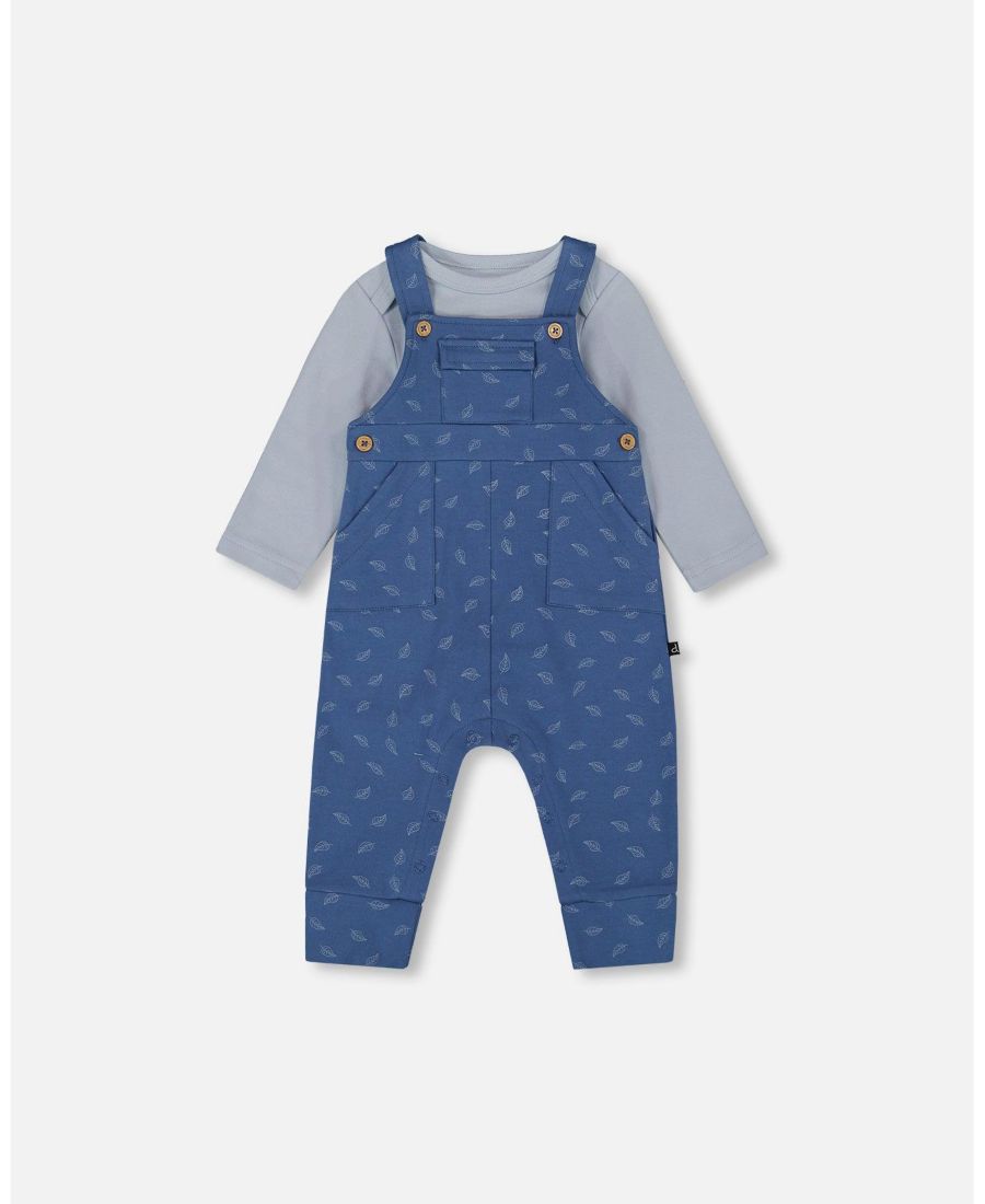 

Комплект из хлопкового боди и комбинезона для мальчика, синий с принтом в виде листьев - для малыша Deux par Deux, Blue leaf print