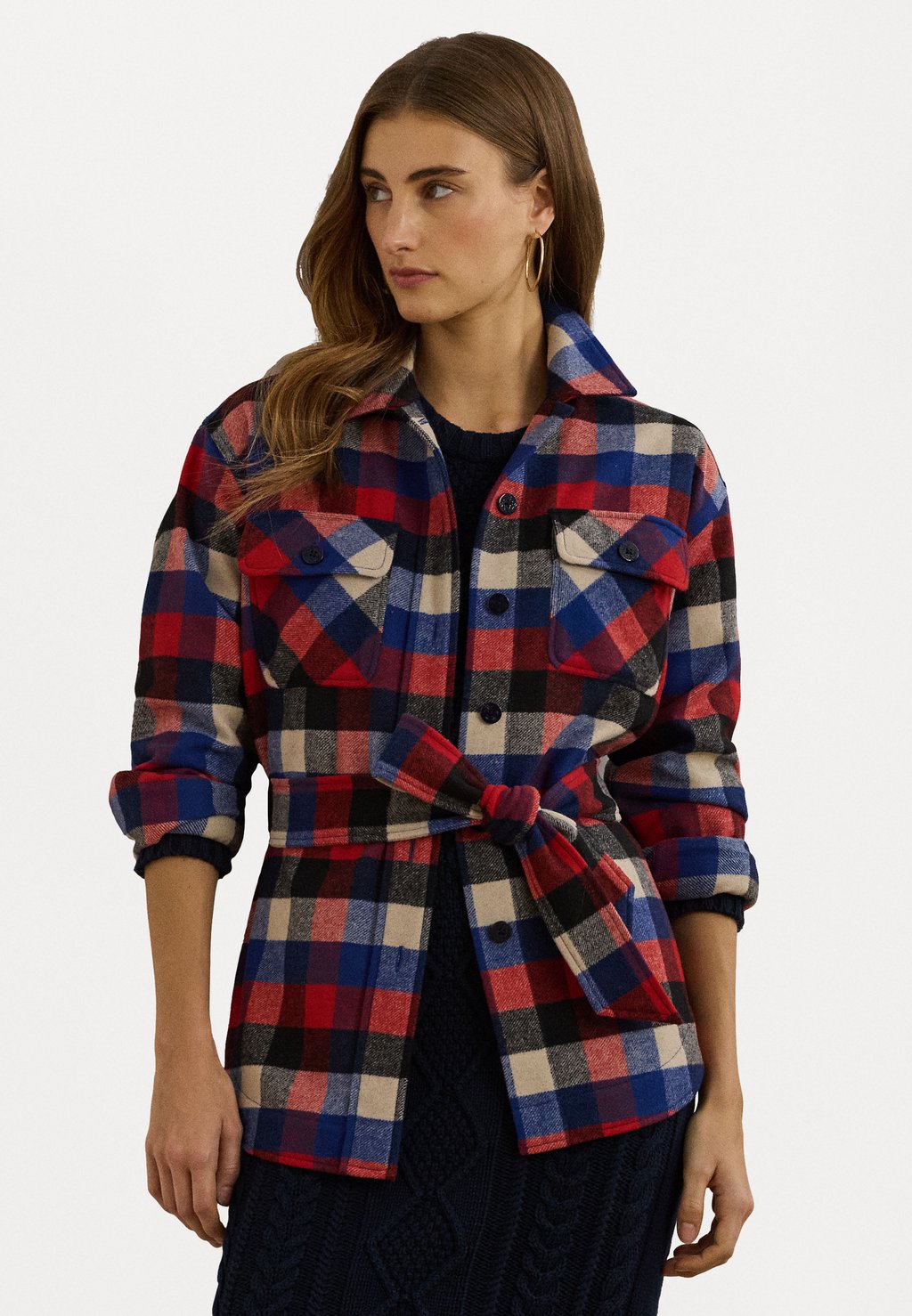

Рубашка CHECK BELTED TWILL SHIRT JACKET Lauren Ralph Lauren, красный
