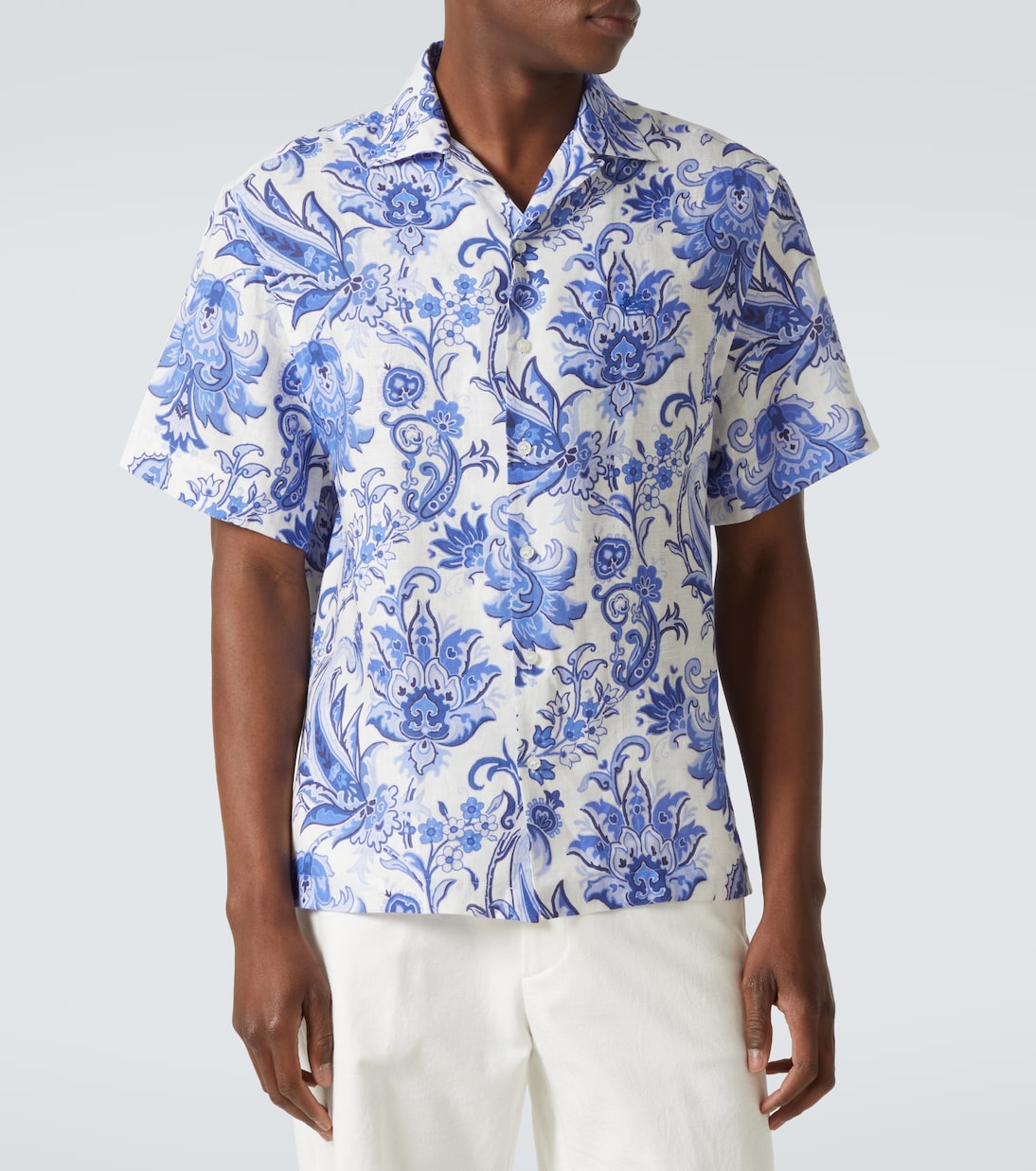 Льняная рубашка в стиле боулинг с узором пейсли Etro, Blue Exclusive — фото 3