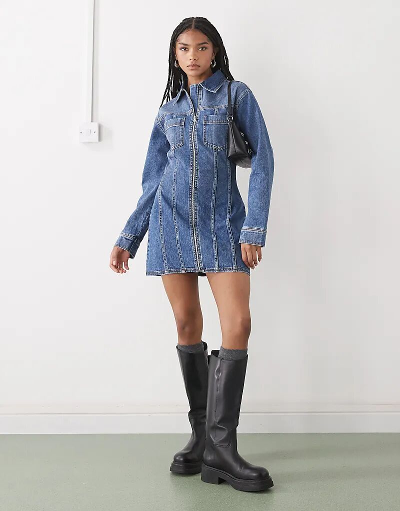 

Платье-рубашка из денима с длинными рукавами COLLUSION, средне-синего цвета