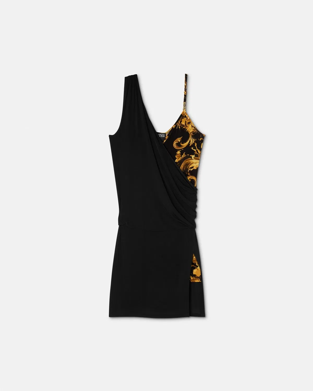 Платье миди из вискозы с принтом и драпировкой VERSACE, черный