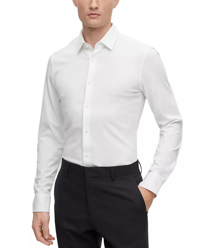

Мужская рубашка-стрейч облегающего кроя Hugo Boss, белый
