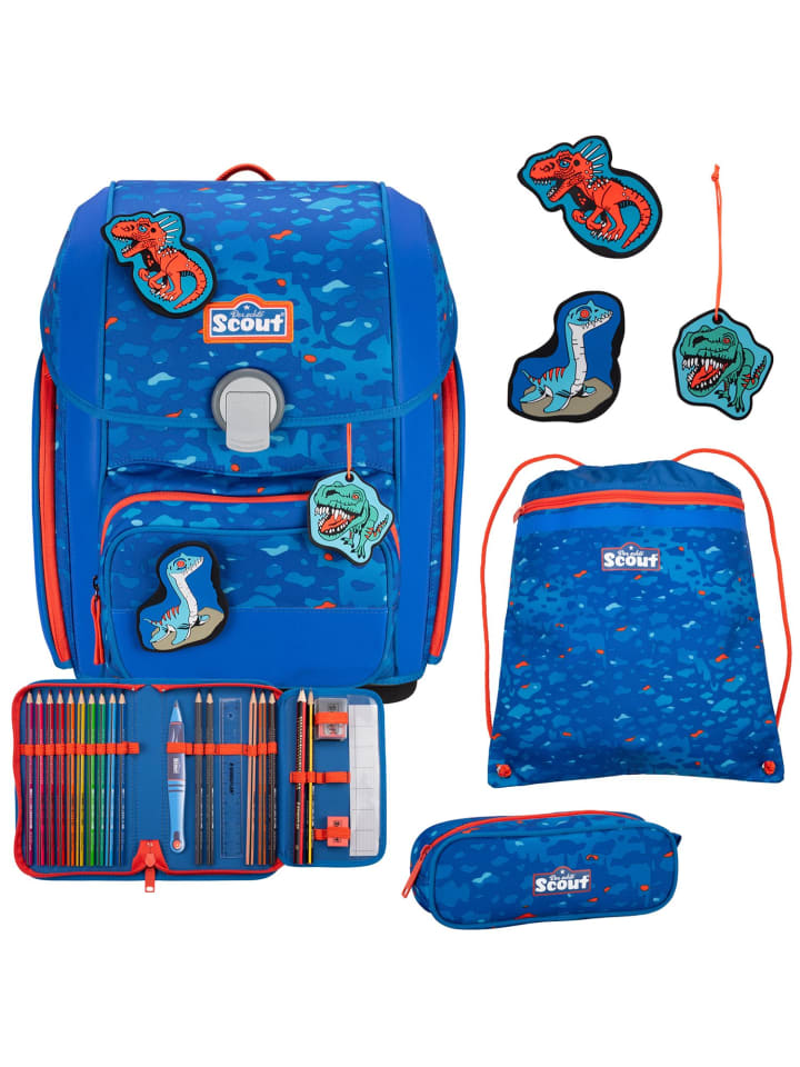 

Scout Набор школьных рюкзаков Genius Superflash, 4 предмета, синий динозавр