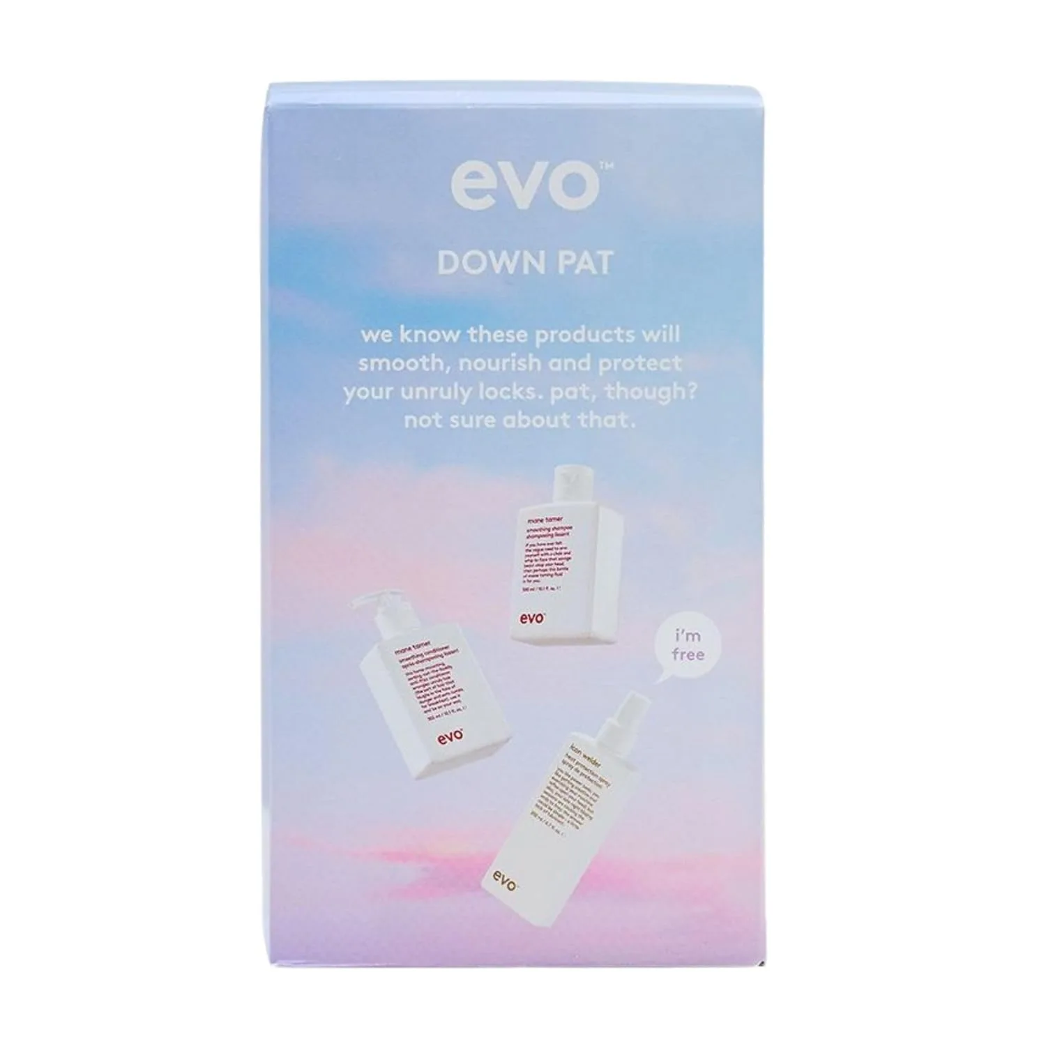Подарочный набор средств для ухода за волосами Evo Down Pat Anti Frizz: разглаживающий шампунь, кондиционер и термозащитный спрей для непослушных волос. — фото 2